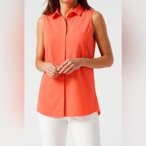 Athleta Urbanite II Sleeveless Button Front Tank Top Sunny Coral Size Medium